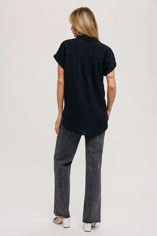 ESSENTIAL BUTTON UP COTTON SHIRT-Short Sleeves-Bluivy-Summit Lane Boutique, Women's Apparel and Gifts located in Grand Rapids, MI