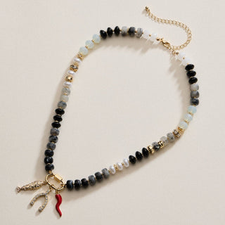 Layered Glass Bead Necklace with Trio of Charms-Necklaces-Frem-Summit Lane Boutique, Women's Apparel and Gifts located in Grand Rapids, MI