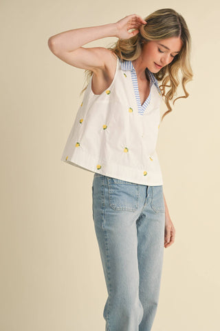 FRUIT EMBROIDERY COLLARED TANK-Sleeveless-&MERCI-Summit Lane Boutique, Women's Apparel and Gifts located in Grand Rapids, MI