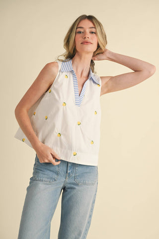 FRUIT EMBROIDERY COLLARED TANK-Sleeveless-&MERCI-Summit Lane Boutique, Women's Apparel and Gifts located in Grand Rapids, MI