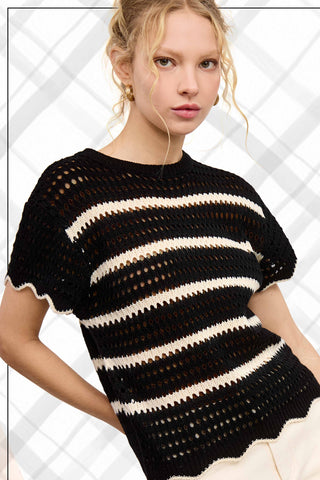 Lindsay Scalloped Edge Short Sleeve Sweater-Short Sleeves-La Miel-Summit Lane Boutique, Women's Apparel and Gifts located in Grand Rapids, MI