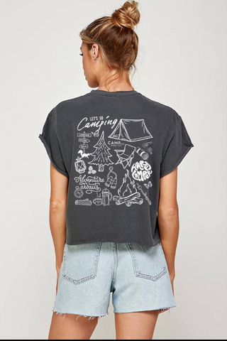 HAPPY CAMPER GRAPHIC VINTAGE GRAPHIC CROP TOP-Graphic Tees-Illustrated Society-Summit Lane Boutique, Women's Apparel and Gifts located in Grand Rapids, MI