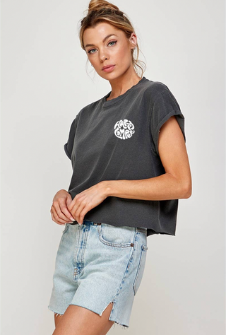 HAPPY CAMPER GRAPHIC VINTAGE GRAPHIC CROP TOP-Graphic Tees-Illustrated Society-Summit Lane Boutique, Women's Apparel and Gifts located in Grand Rapids, MI