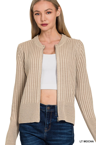 Tara Zip Up Sweater-Cardigans-Zenana-Summit Lane Boutique, Women's Apparel and Gifts located in Grand Rapids, MI