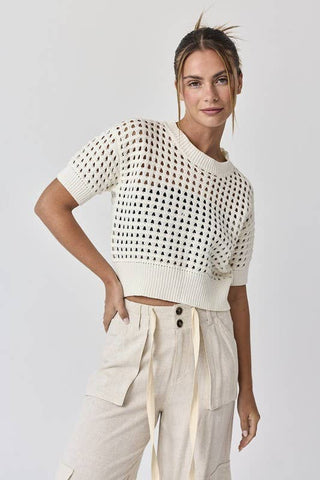 Alina Cropped Crochet Top-Short Sleeves-Papermoon-Summit Lane Boutique, Women's Apparel and Gifts located in Grand Rapids, MI