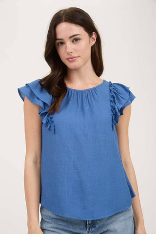 RUFFLE DETAIL BACK BOW DETAIL SHORT SLEEVE TOP-Short Sleeves-Blu Pepper-Summit Lane Boutique, Women's Apparel and Gifts located in Grand Rapids, MI