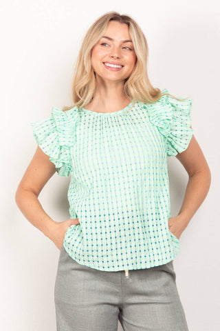 Reagan Checked Ruffle Sleee Top-Short Sleeves-VERY J-Summit Lane Boutique, Women's Apparel and Gifts located in Grand Rapids, MI