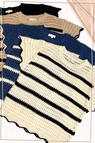 Lindsay Scalloped Edge Short Sleeve Sweater-Short Sleeves-La Miel-Summit Lane Boutique, Women's Apparel and Gifts located in Grand Rapids, MI