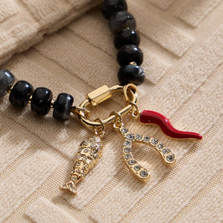 Layered Glass Bead Necklace with Trio of Charms-Necklaces-Frem-Summit Lane Boutique, Women's Apparel and Gifts located in Grand Rapids, MI