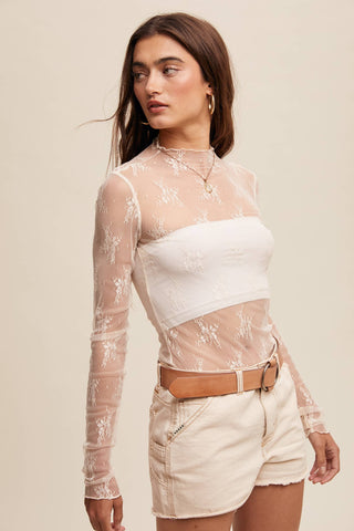 Sheer Lace Long-Sleeve Top-Long Sleeves-Listicle-Summit Lane Boutique, Women's Apparel and Gifts located in Grand Rapids, MI
