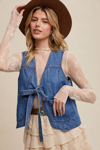 Laura Denim Tie-Front Vest-Vest-Listicle-Summit Lane Boutique, Women's Apparel and Gifts located in Grand Rapids, MI