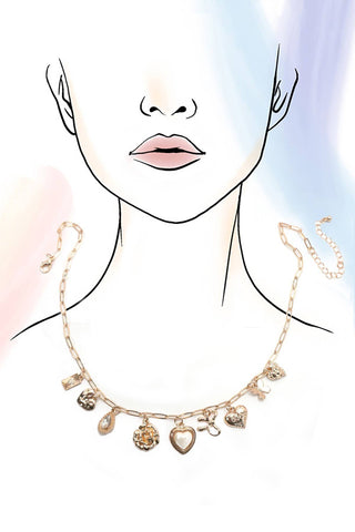 CHARM NECKLACE-BOW HEART RHINESTONE FLOWER-Necklaces-JOSSLYN by wall to wall-Summit Lane Boutique, Women's Apparel and Gifts located in Grand Rapids, MI