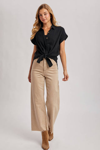 ESSENTIAL BUTTON UP COTTON SHIRT-Short Sleeves-Bluivy-Summit Lane Boutique, Women's Apparel and Gifts located in Grand Rapids, MI