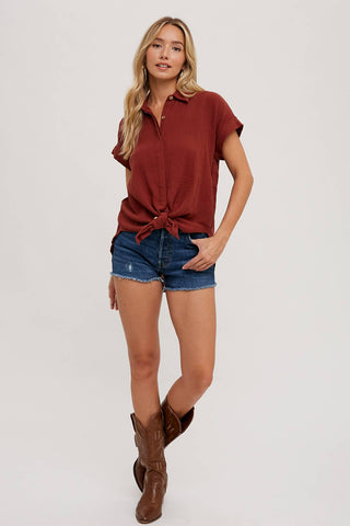 ESSENTIAL BUTTON UP COTTON SHIRT-Short Sleeves-Bluivy-Summit Lane Boutique, Women's Apparel and Gifts located in Grand Rapids, MI