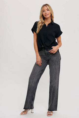 ESSENTIAL BUTTON UP COTTON SHIRT-Short Sleeves-Bluivy-Summit Lane Boutique, Women's Apparel and Gifts located in Grand Rapids, MI