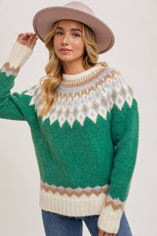 FAIR ISLE KNIT SWEATER PULLOVER-Sweaters-Bluivy-Summit Lane Boutique, Women's Apparel and Gifts located in Grand Rapids, MI