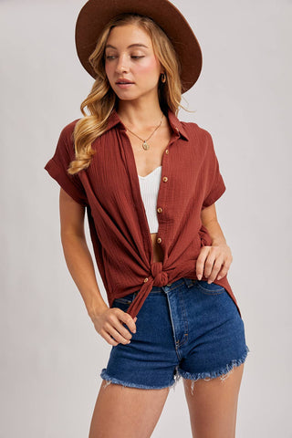 ESSENTIAL BUTTON UP COTTON SHIRT-Short Sleeves-Bluivy-Summit Lane Boutique, Women's Apparel and Gifts located in Grand Rapids, MI
