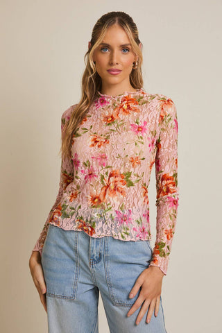 Chelsie Floral Mesh Top-Long Sleeves-GILLI-Summit Lane Boutique, Women's Apparel and Gifts located in Grand Rapids, MI