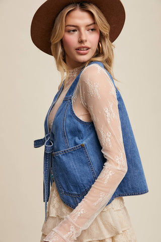 Laura Denim Tie-Front Vest-Vest-Listicle-Summit Lane Boutique, Women's Apparel and Gifts located in Grand Rapids, MI