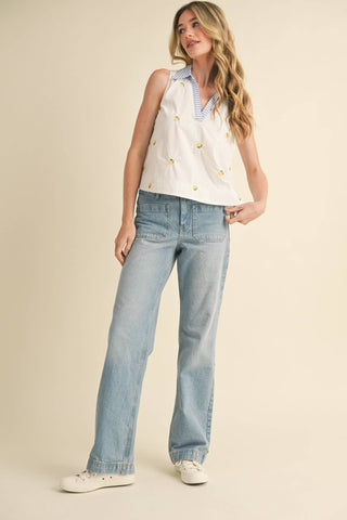 FRUIT EMBROIDERY COLLARED TANK-Sleeveless-&MERCI-Summit Lane Boutique, Women's Apparel and Gifts located in Grand Rapids, MI