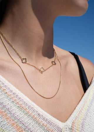 18K Gold PVD Stainless Steel Layered Clover Charm Necklace-Necklaces-WJW-Summit Lane Boutique, Women's Apparel and Gifts located in Grand Rapids, MI