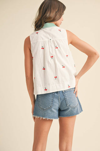FRUIT EMBROIDERY COLLARED TANK-Sleeveless-&MERCI-Summit Lane Boutique, Women's Apparel and Gifts located in Grand Rapids, MI