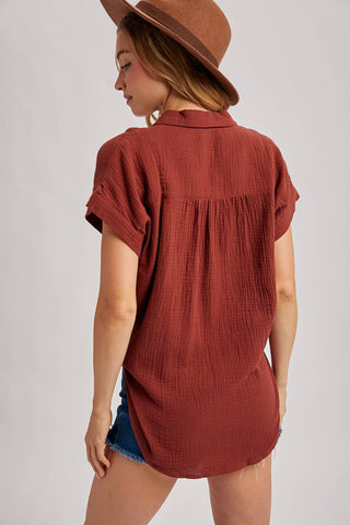 ESSENTIAL BUTTON UP COTTON SHIRT-Short Sleeves-Bluivy-Summit Lane Boutique, Women's Apparel and Gifts located in Grand Rapids, MI