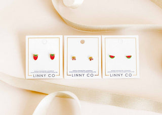 Pink Cherry - Napback Stud Earrings-Earrings-LINNY CO-Summit Lane Boutique, Women's Apparel and Gifts located in Grand Rapids, MI