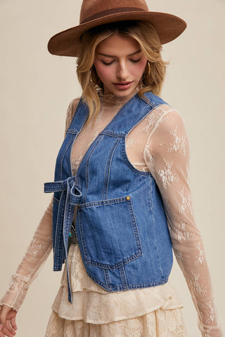 Laura Denim Tie-Front Vest-Vest-Listicle-Summit Lane Boutique, Women's Apparel and Gifts located in Grand Rapids, MI