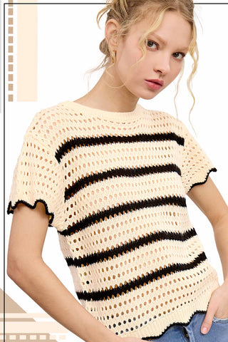 Lindsay Scalloped Edge Short Sleeve Sweater-Short Sleeves-La Miel-Summit Lane Boutique, Women's Apparel and Gifts located in Grand Rapids, MI