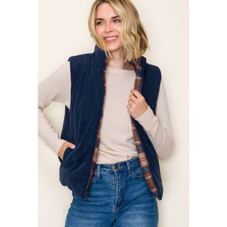 Reversible Plaid/Corduroy vest-Vest-STACCATO-Summit Lane Boutique, Women's Apparel and Gifts located in Grand Rapids, MI