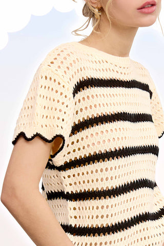 Lindsay Scalloped Edge Short Sleeve Sweater-Short Sleeves-La Miel-Summit Lane Boutique, Women's Apparel and Gifts located in Grand Rapids, MI