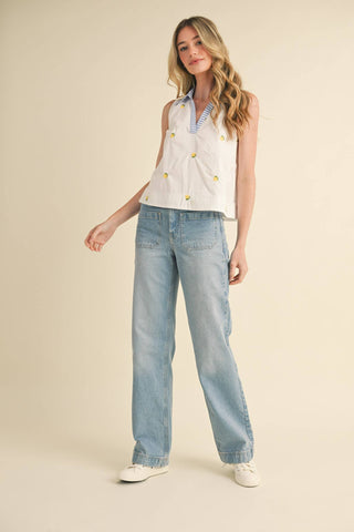 FRUIT EMBROIDERY COLLARED TANK-Sleeveless-&MERCI-Summit Lane Boutique, Women's Apparel and Gifts located in Grand Rapids, MI