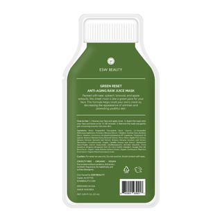 Green Reset Anti Aging Raw Juice Sheet Mask-Bath & Body-ESW Beauty-Summit Lane Boutique, Women's Apparel and Gifts located in Grand Rapids, MI