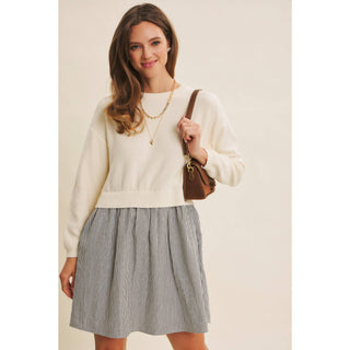 EASY COFFEE DATE BACK RIBBON TWOFER MINI SWEATER DRESS-Dresses-in february-Summit Lane Boutique, Women's Apparel and Gifts located in Grand Rapids, MI