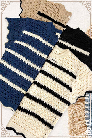 Lindsay Scalloped Edge Short Sleeve Sweater-Short Sleeves-La Miel-Summit Lane Boutique, Women's Apparel and Gifts located in Grand Rapids, MI