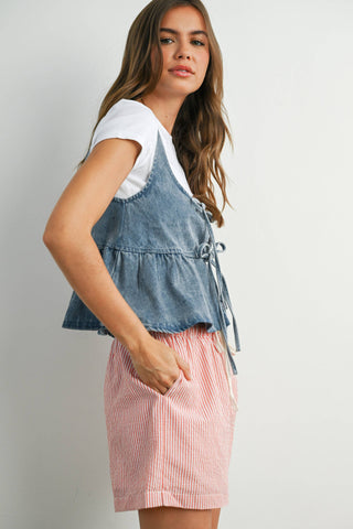 Ruffled Hem Tie-Front Tank Top-Sleeveless-BUTTERMELON-Summit Lane Boutique, Women's Apparel and Gifts located in Grand Rapids, MI