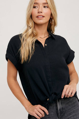 ESSENTIAL BUTTON UP COTTON SHIRT-Short Sleeves-Bluivy-Summit Lane Boutique, Women's Apparel and Gifts located in Grand Rapids, MI