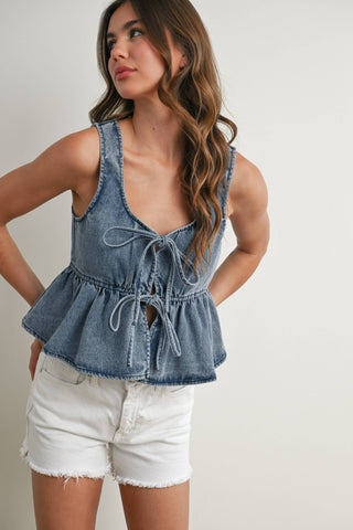 Ruffled Hem Tie-Front Tank Top-Sleeveless-BUTTERMELON-Summit Lane Boutique, Women's Apparel and Gifts located in Grand Rapids, MI