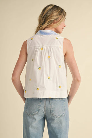 FRUIT EMBROIDERY COLLARED TANK-Sleeveless-&MERCI-Summit Lane Boutique, Women's Apparel and Gifts located in Grand Rapids, MI