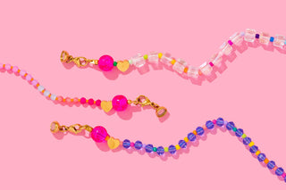 Beaded Necklace - Pink + Multi-Color w/Dangle Heart - Lottie-Necklaces-Taylor Elliott Designs-Summit Lane Boutique, Women's Apparel and Gifts located in Grand Rapids, MI
