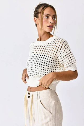Alina Cropped Crochet Top-Short Sleeves-Papermoon-Summit Lane Boutique, Women's Apparel and Gifts located in Grand Rapids, MI