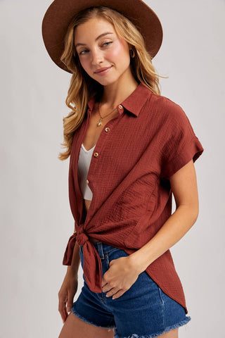 ESSENTIAL BUTTON UP COTTON SHIRT-Short Sleeves-Bluivy-Summit Lane Boutique, Women's Apparel and Gifts located in Grand Rapids, MI