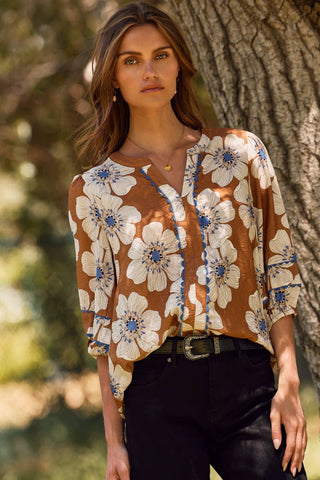 Brynn Floral Printed Blouse-Blouse-Oddi-Summit Lane Boutique, Women's Apparel and Gifts located in Grand Rapids, MI