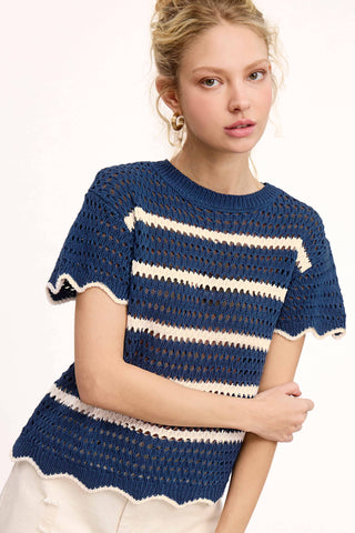 Lindsay Scalloped Edge Short Sleeve Sweater-Short Sleeves-La Miel-Summit Lane Boutique, Women's Apparel and Gifts located in Grand Rapids, MI