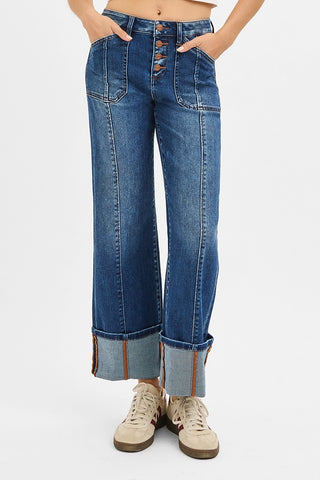 Cuffed Button Fly Jeans-Jeans-Risen-Summit Lane Boutique, Women's Apparel and Gifts located in Grand Rapids, MI