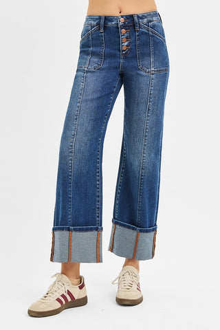 Cuffed Button Fly Jeans-Jeans-Risen-Summit Lane Boutique, Women's Apparel and Gifts located in Grand Rapids, MI