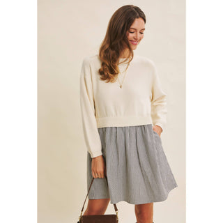 EASY COFFEE DATE BACK RIBBON TWOFER MINI SWEATER DRESS