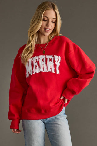 Red Merry Sweatshirt-Sweatshirt-Panache Apparel Co.-Summit Lane Boutique, Women's Apparel and Gifts located in Grand Rapids, MI