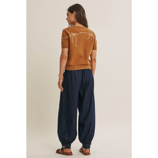 FRENCH MORNING BOW EMBROIDERED BUTTON-DOWN COTTON CARDIGAN-Cardigans-in february-Summit Lane Boutique, Women's Apparel and Gifts located in Grand Rapids, MI